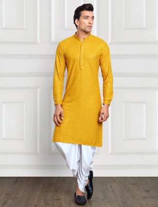 Yellow rayon cotton kurta suit for festive
