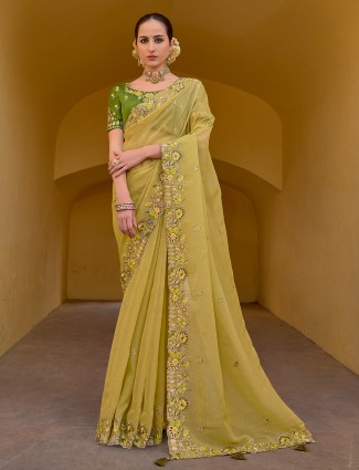 Yellow saree with embroidery border