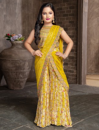 Yellow sharara suit with attached dupatta