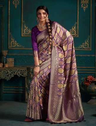 Zari weaving silk saree in purple