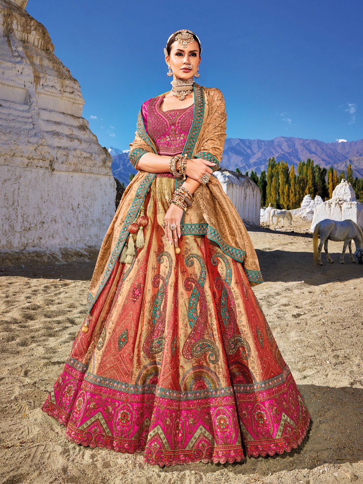 bridal multi color unstitched lehenga choli - Bawree Fashions