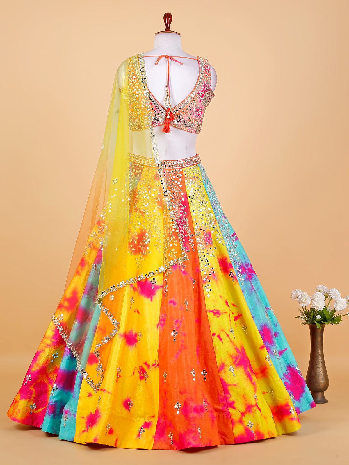 Buy Multi Colored Panelled Lehenga Choli With Jaipuri Tie-Dye And Floral  Print