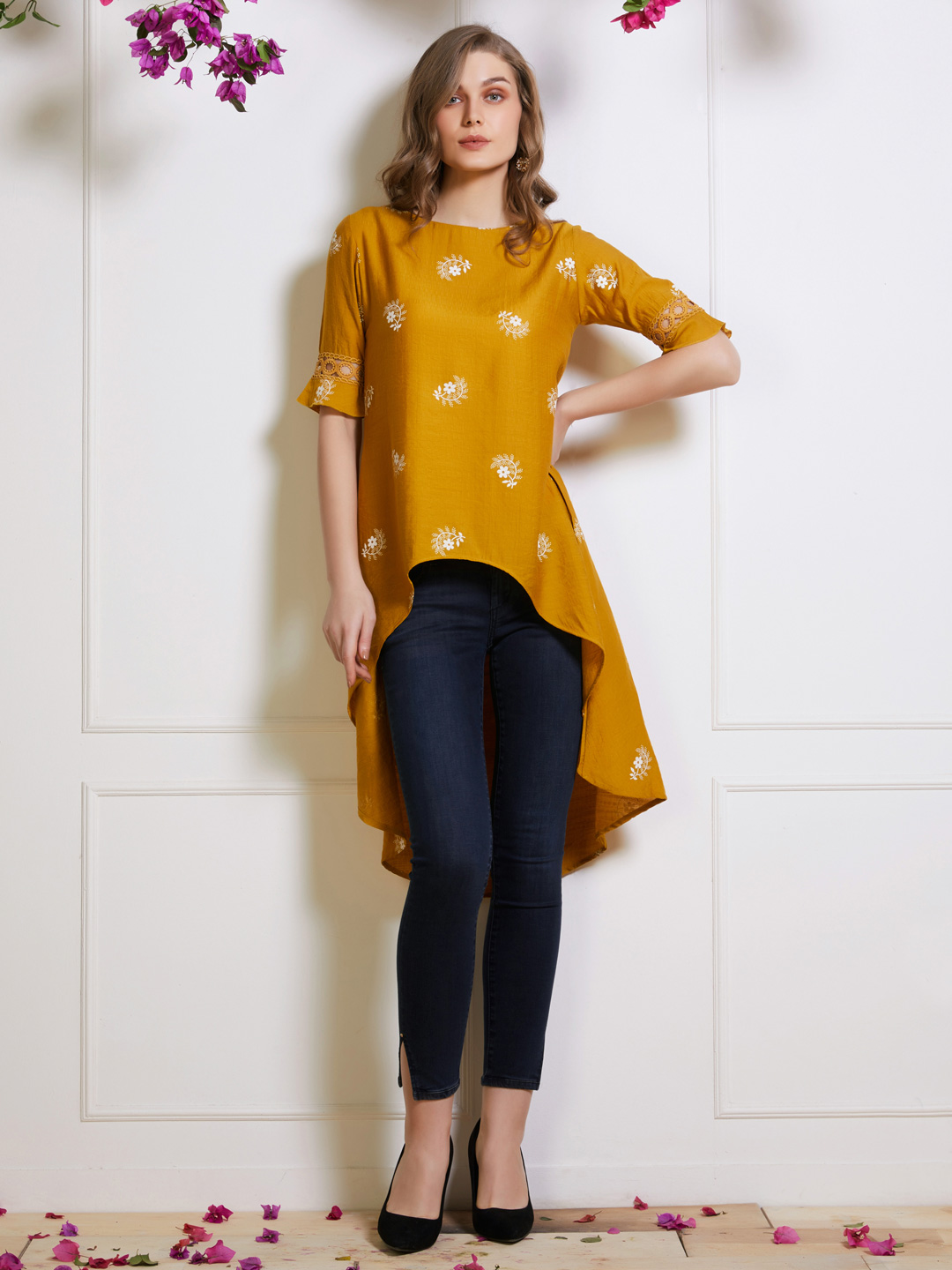 yellow asymmetrical top