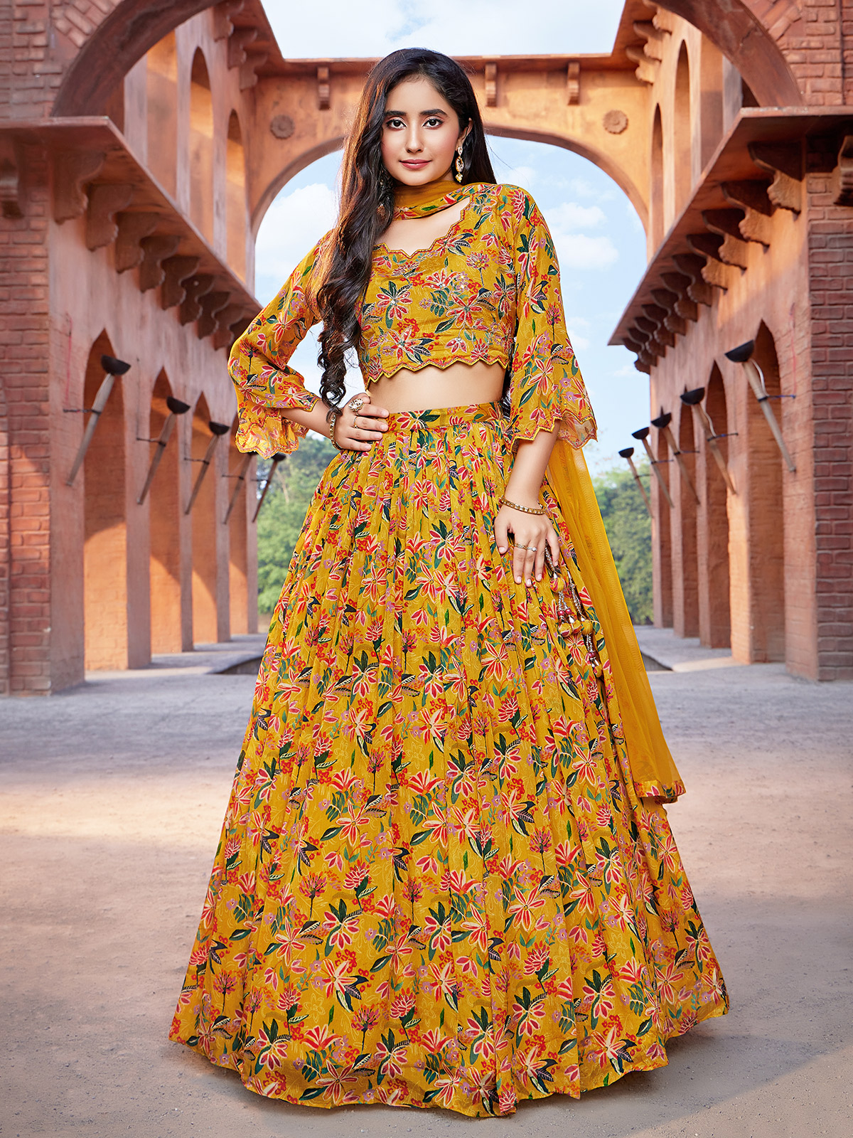 Buy Floral Printed Lehenga Set for Girls Online from Indian Luxury  Designers 2023