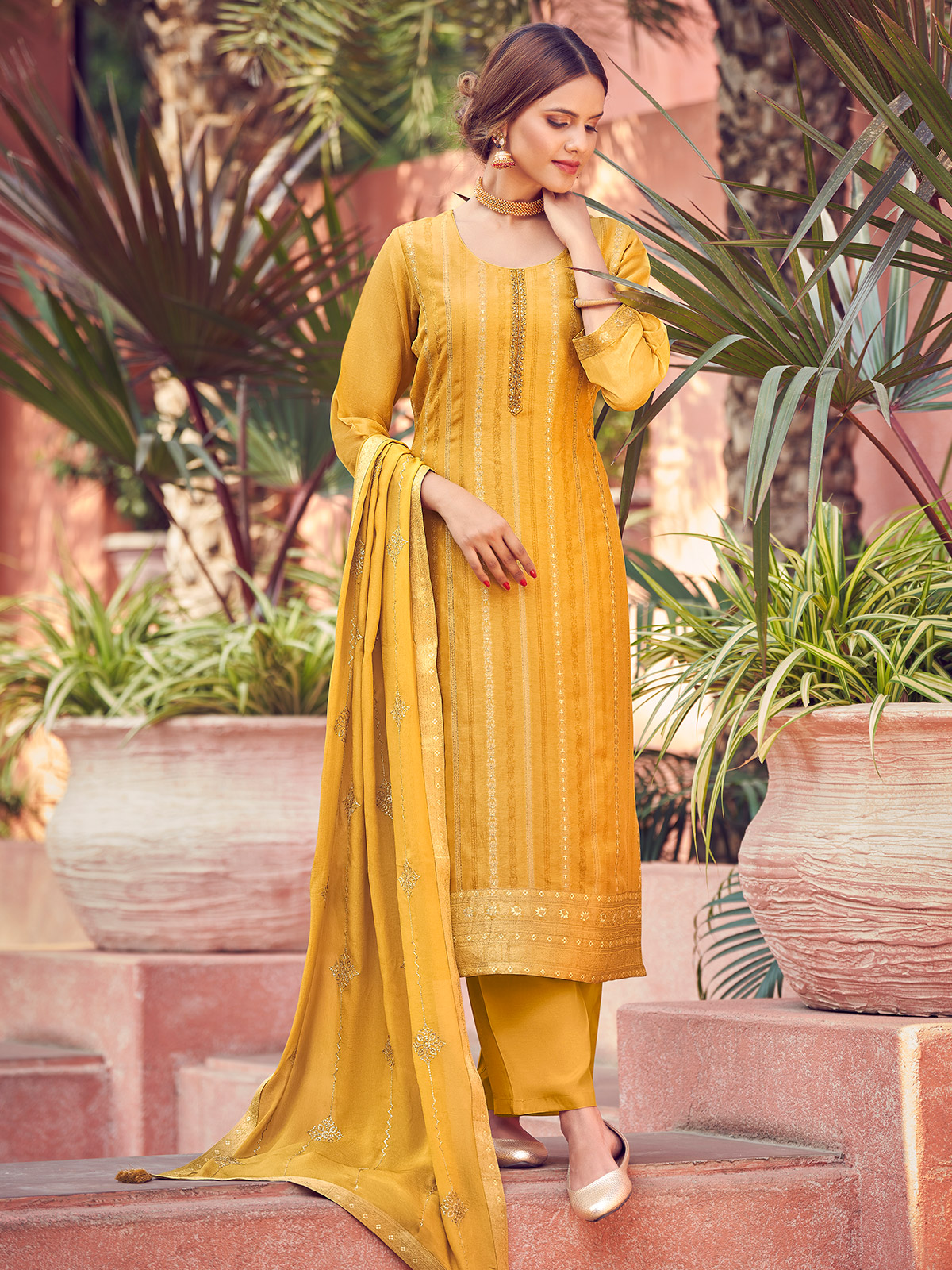 Mustard yellow silk salwar suit - G3-WSS38893
