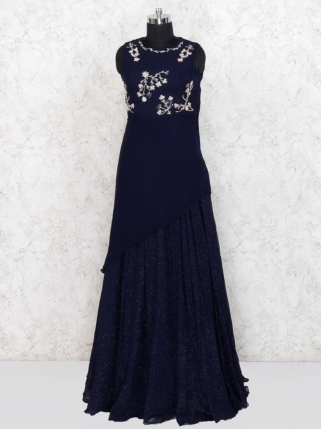 navy blue party wear gown