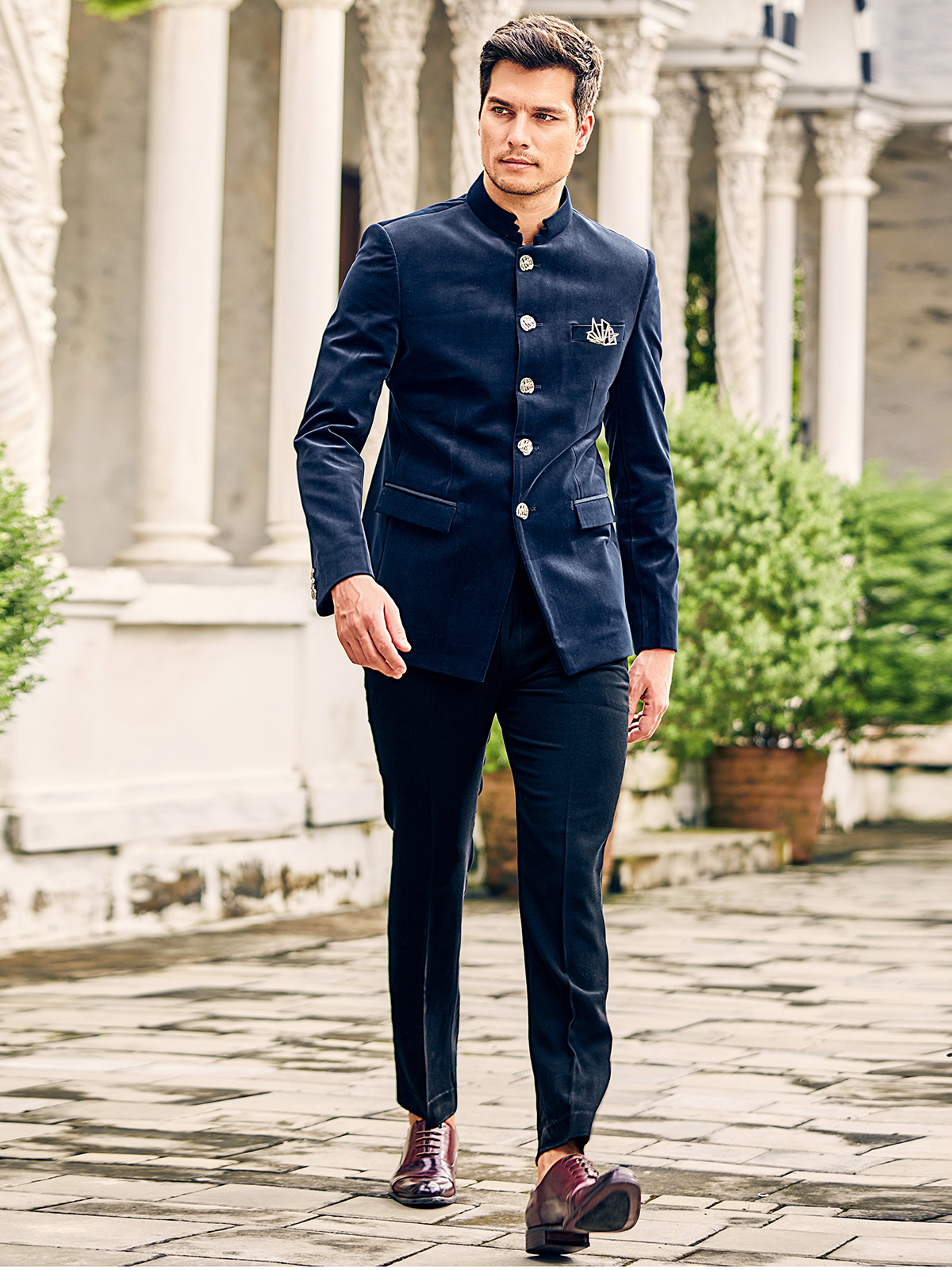 Black embroidered Dinner Jacket with matching Pants - GetEthnic