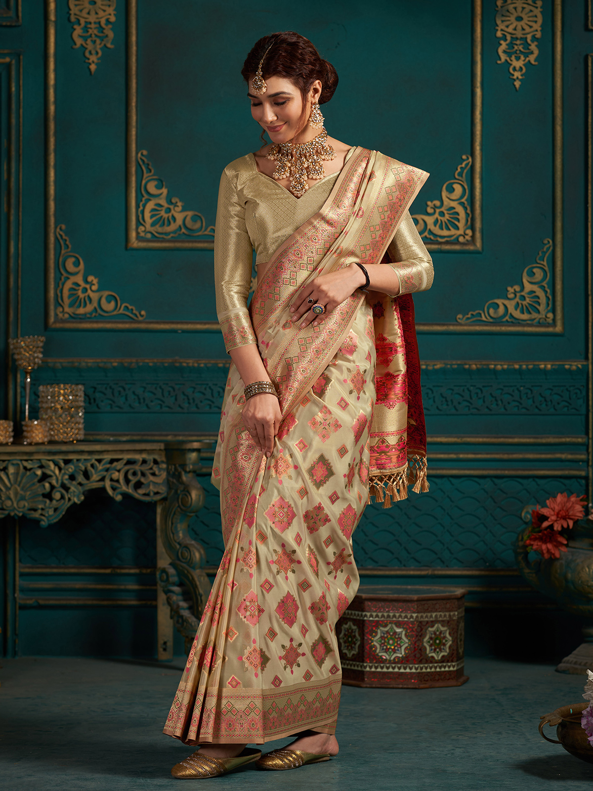 Buy Light Pink Digital Printed Silk Saree With Blouse Online At Zeel  Clothing