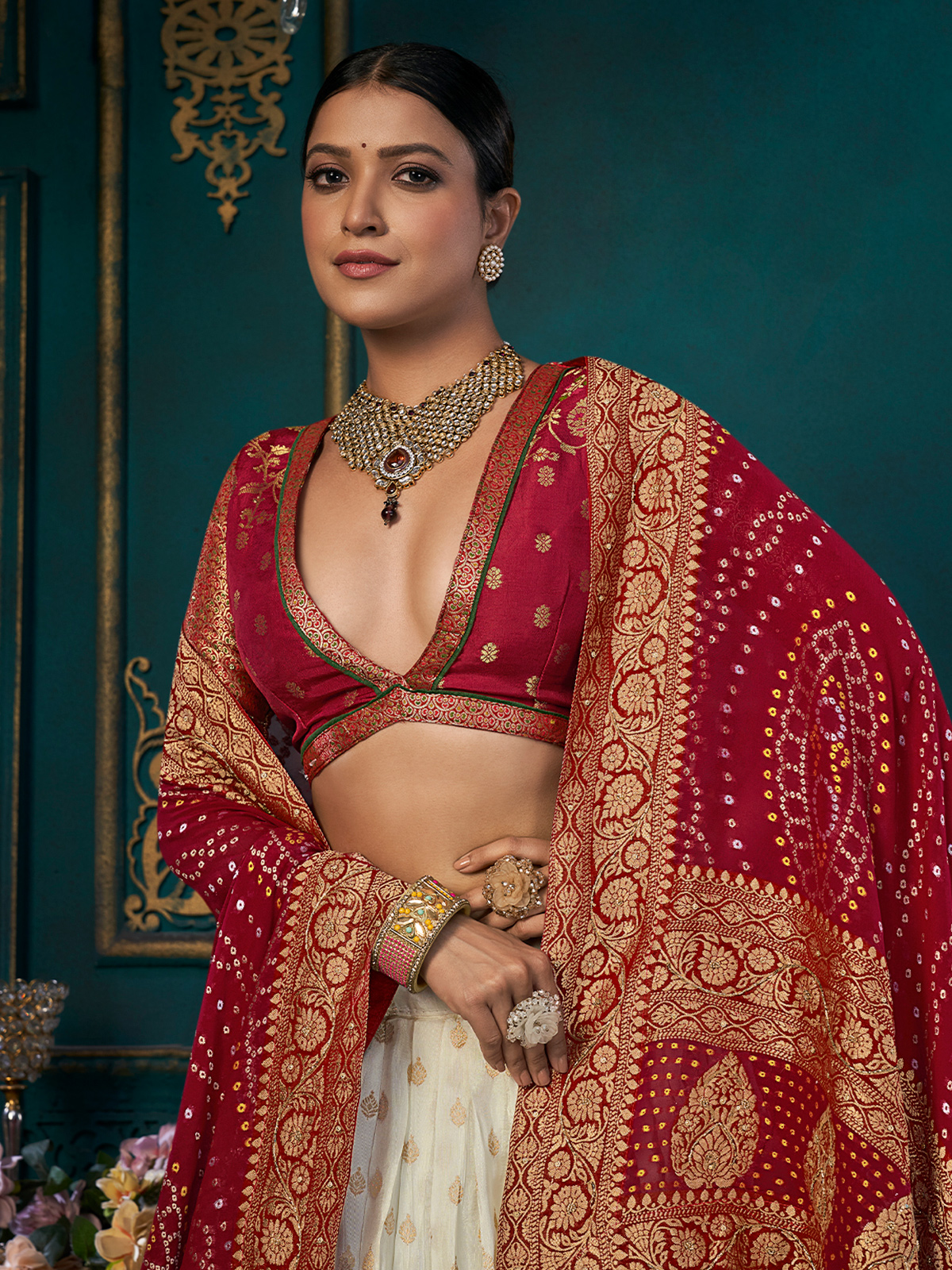 Maroon velvet lehenga and white sherwani – Ricco India