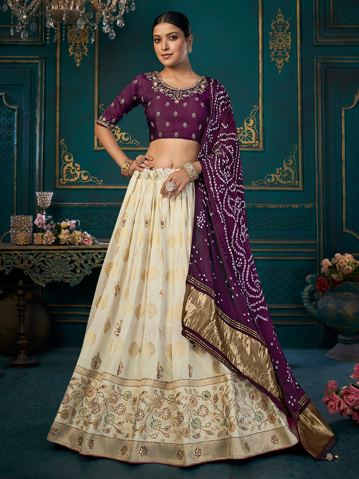 Buy Magnificent Wedding Wear Purple Color Designer Embroidered Work Silk  Malabari Fancy Lehenga Choli | Lehenga-Saree