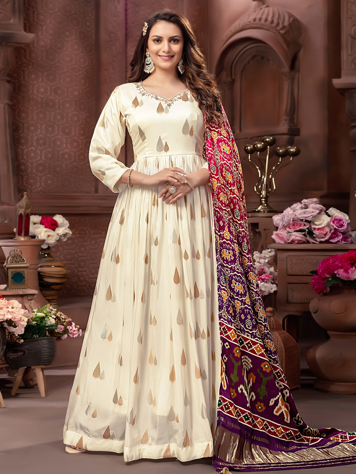 Off white net embroidered partywear anarkali salwar suit - Hirpara House -  4169575