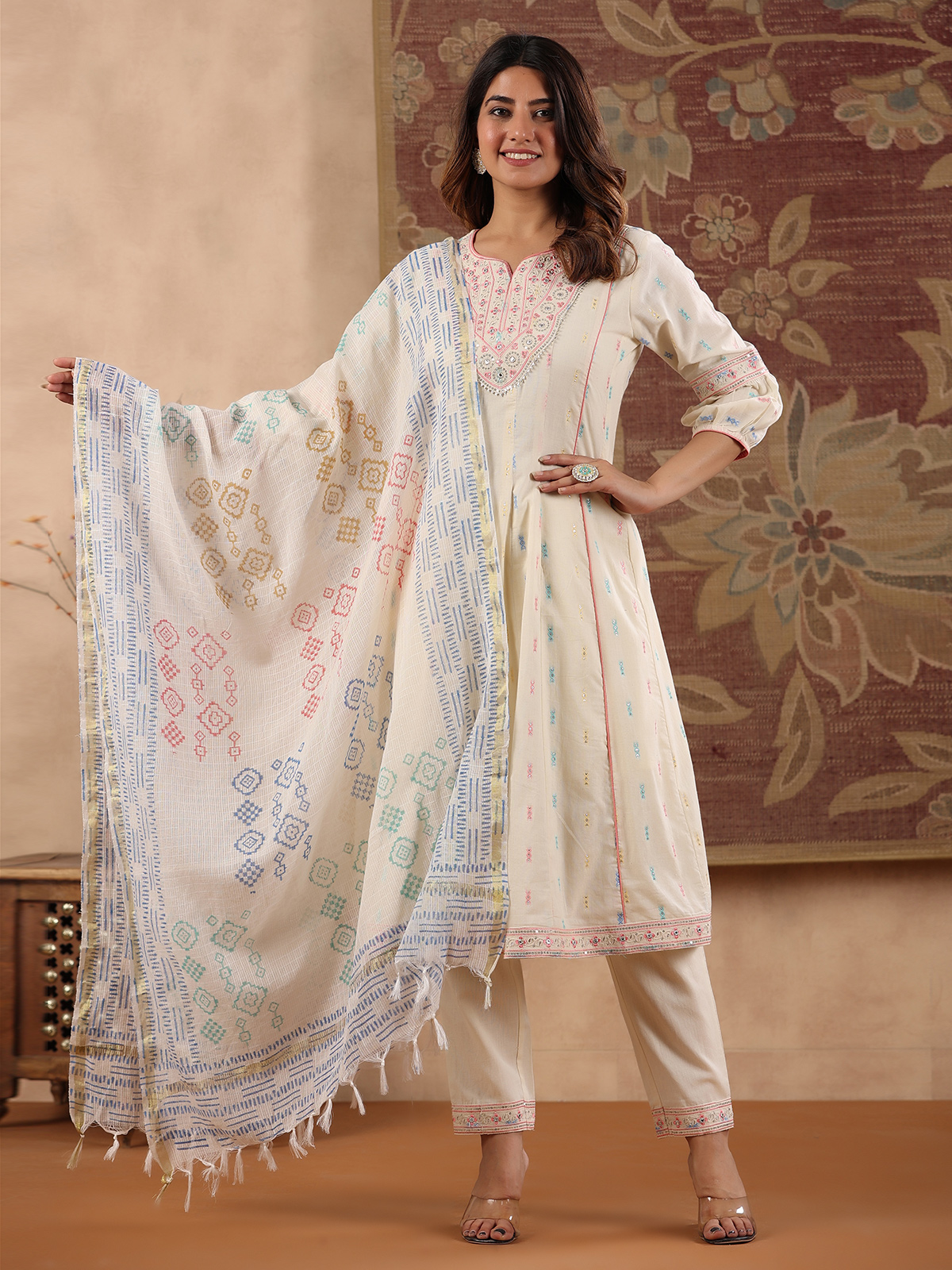 Off White Cotton Kalidar Kurta Set For Women – The Indian Couture