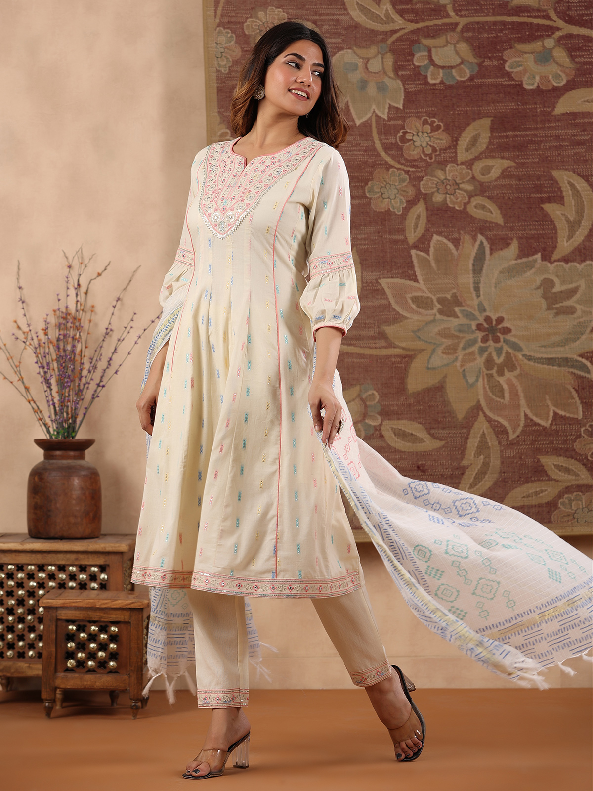 Shop Off White Art Silk Long Kurti After Six Wear Online at Best Price |  Cbazaar
