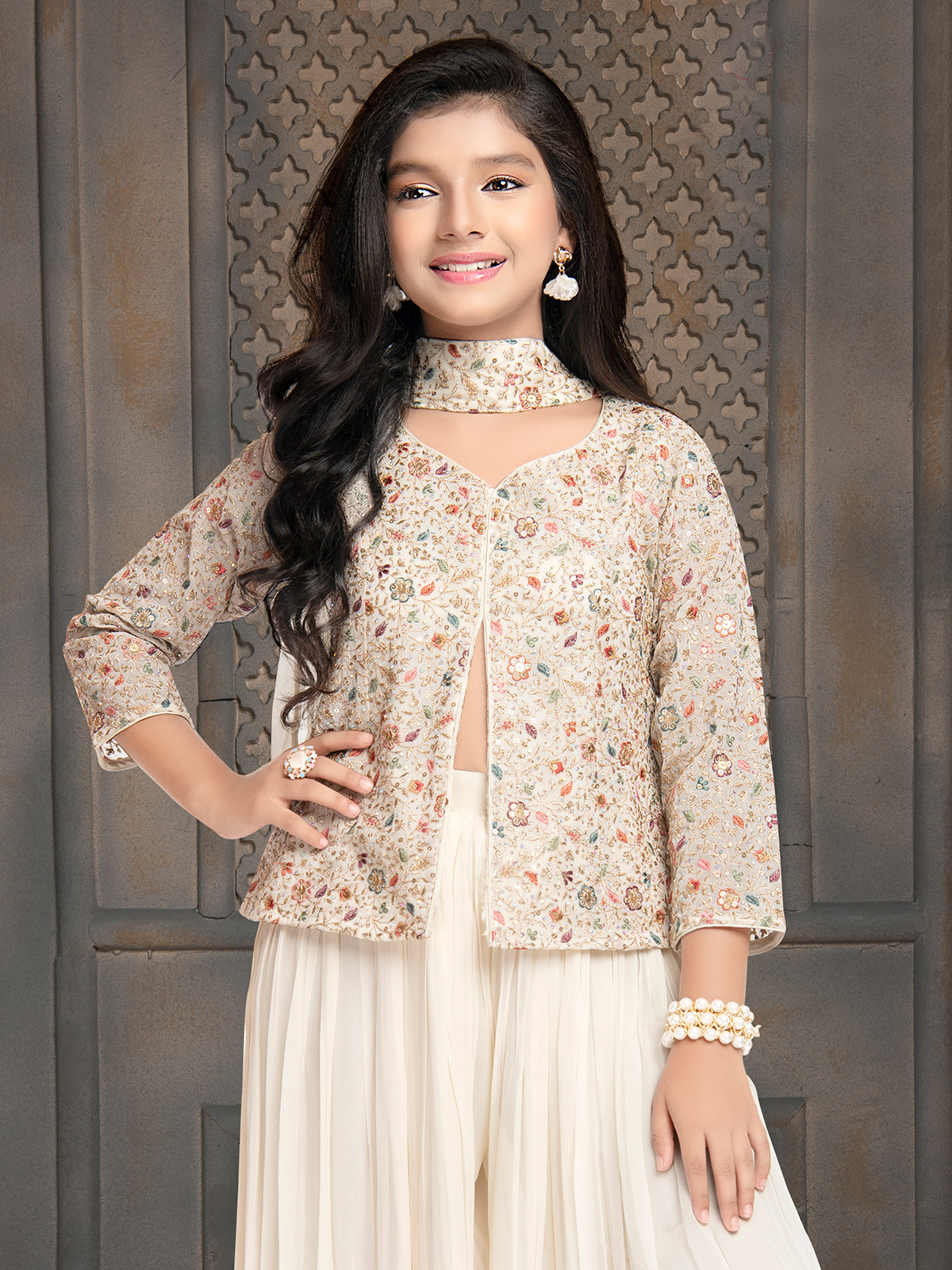 Off white palazzo suit with choker dupatta G3 GSS2626