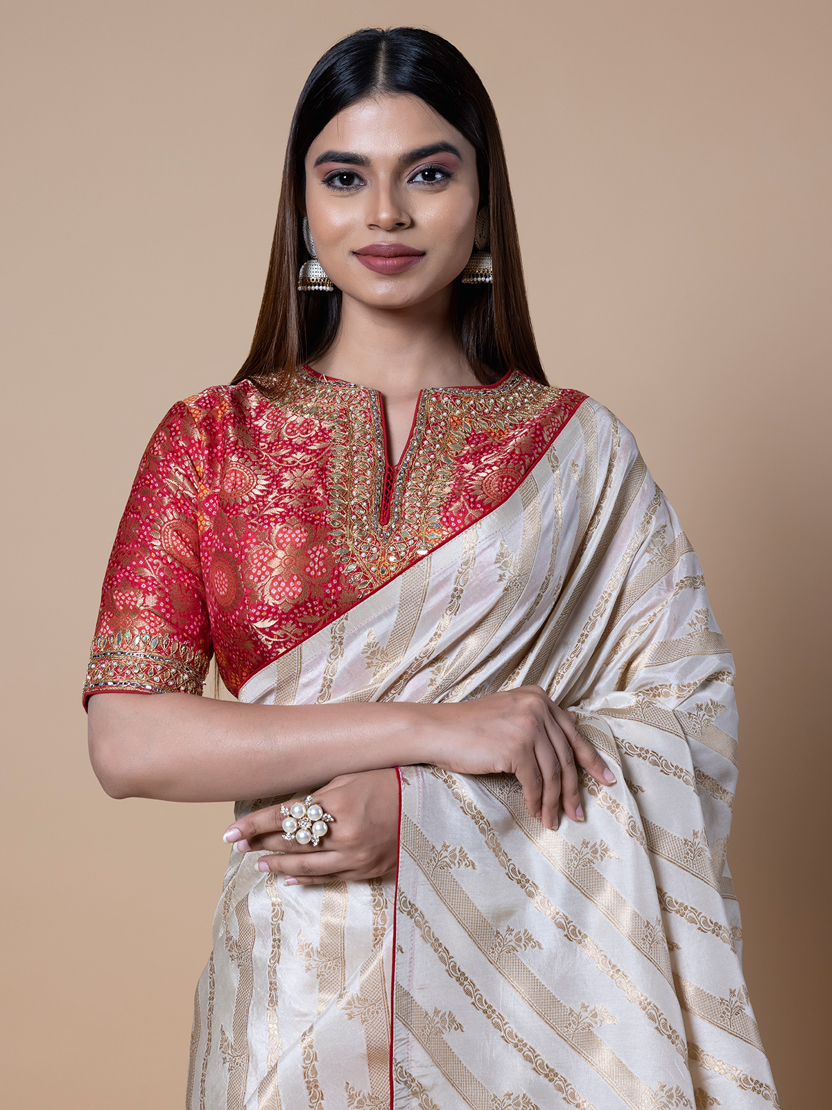 Off white silk saree with zari weaving - G3-WSA53692 