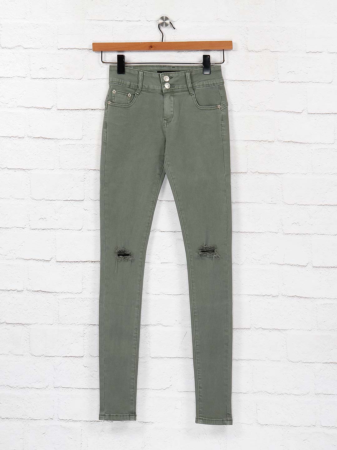 khaki green ripped jeans