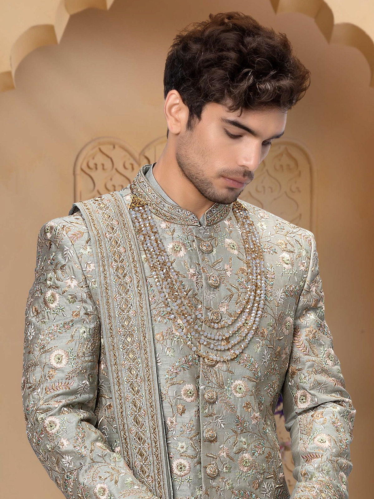 Grey raw silk wedding wear men sherwani - G3-MSH0661 | G3fashion.com