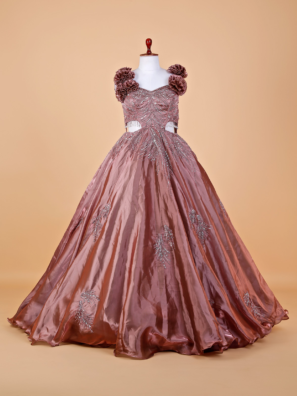 Unique Lace Appliques Taffeta Ball Gowns Wedding Dress Pink – alinanova