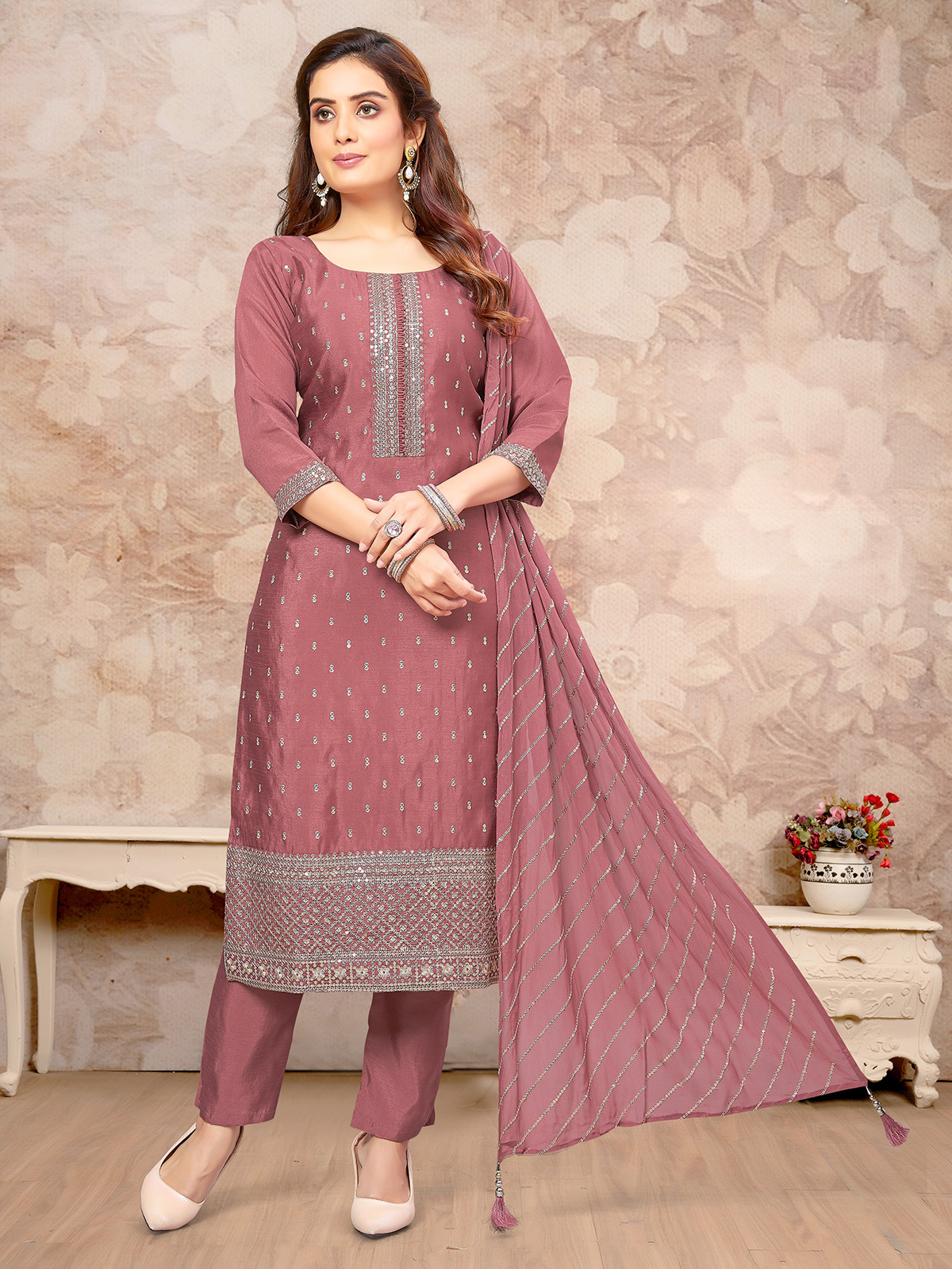 Pink Colour Straight Cut Salwar Suit – Just Salwars
