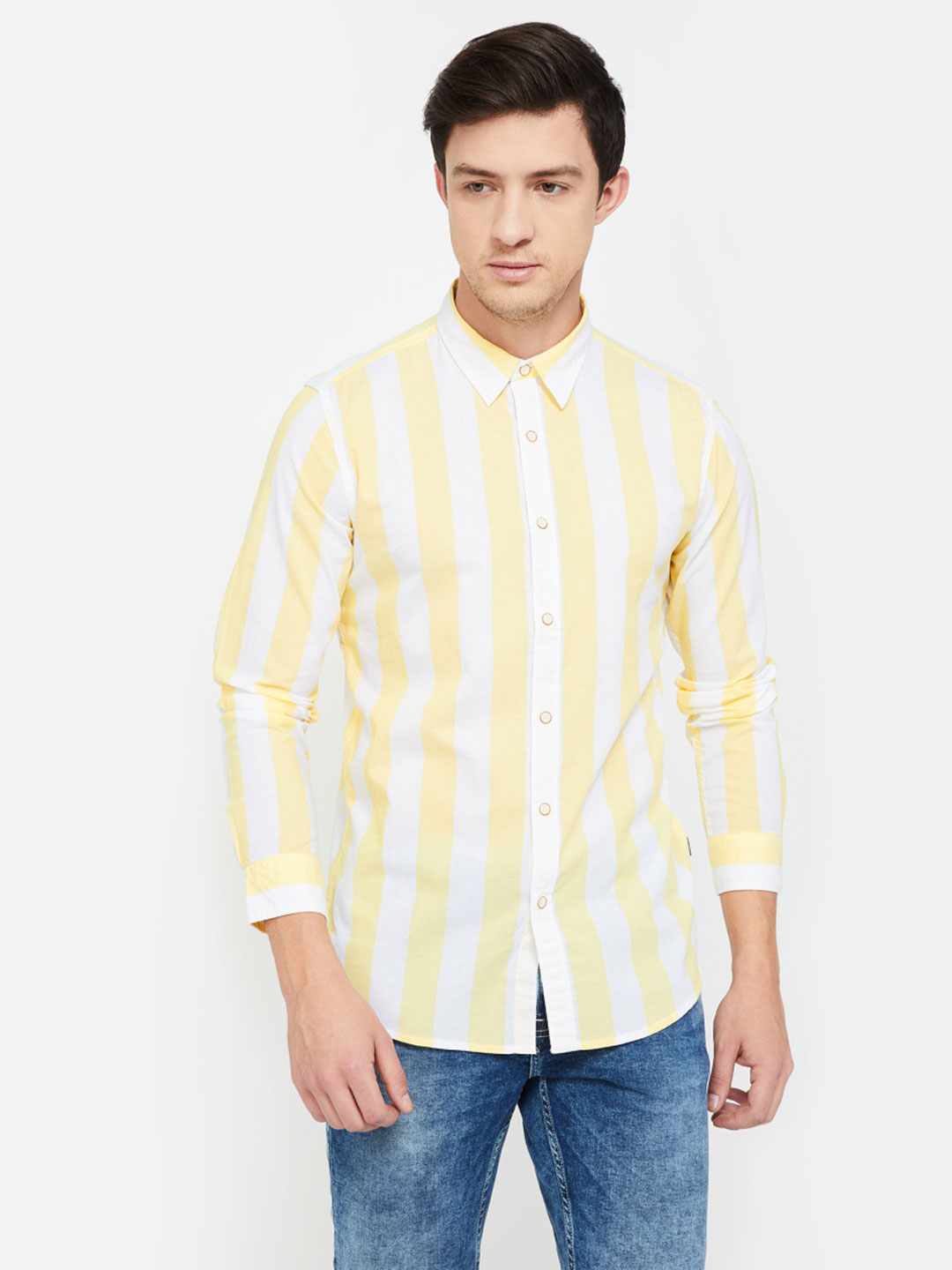 yellow and white striped top