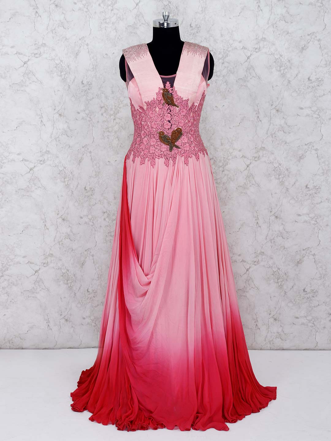 pink georgette gown