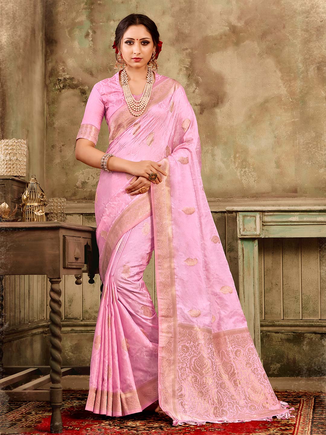 Buy Golden Magenta Kanjivaram Zari Silk Saree - House Of Elegance – House  Of Elegance - Style That Inspires