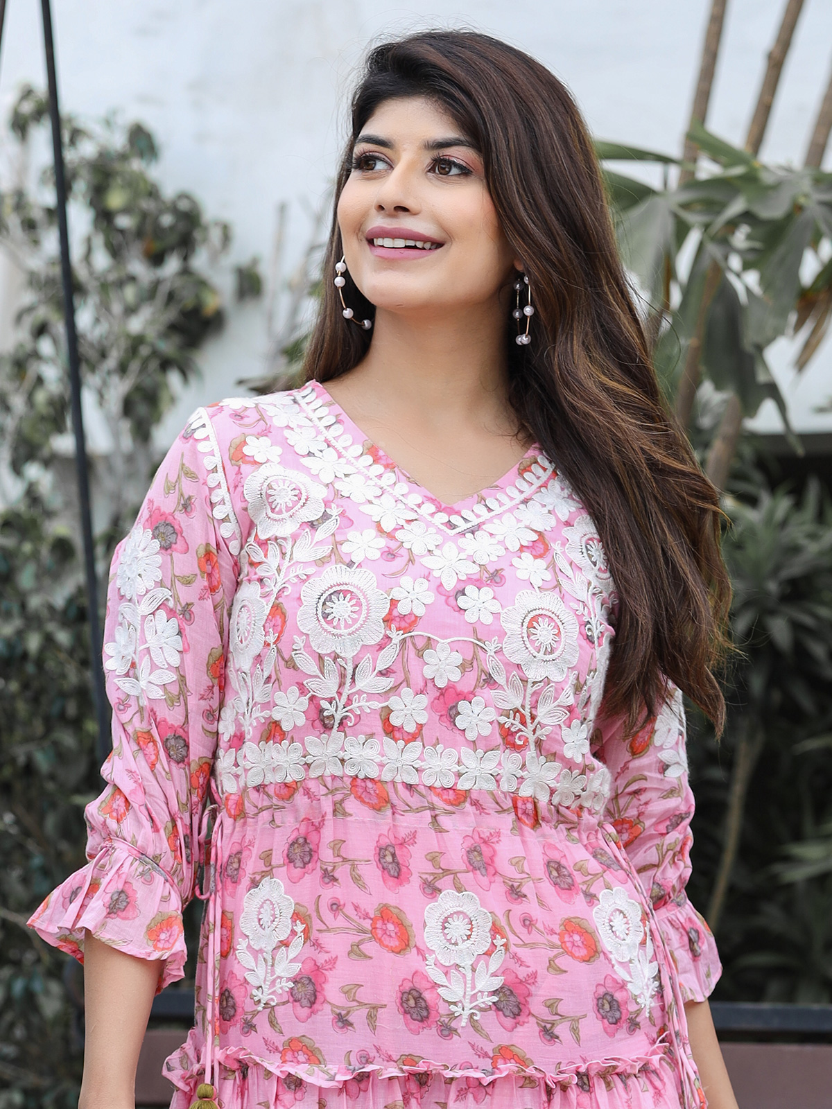 Baby Pink Printed Cotton Silk Kurti with Pink Strechable Pants Kurti Set  Online | Colorauction
