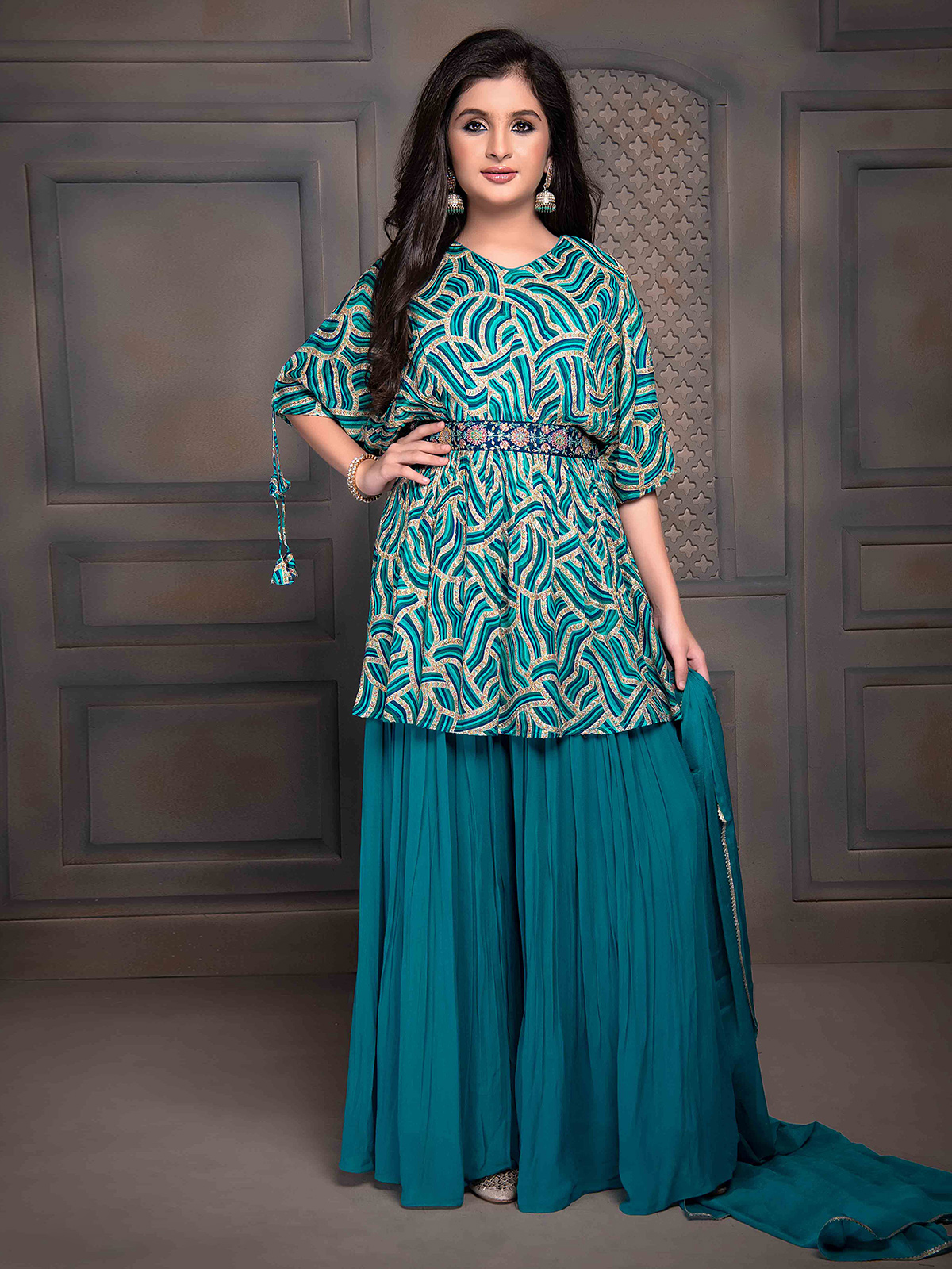 Buy Green Round Neck Collar Front Button Kurti Blue Green Palazzo Set for  Women Jaipur India | Asmanii INC