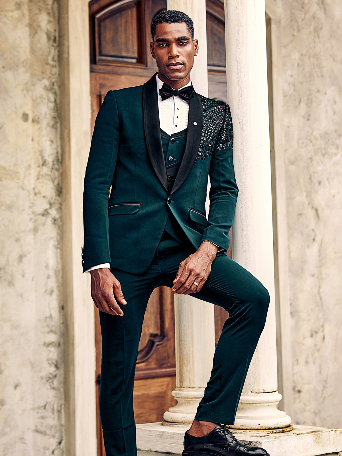 Tuxedo Three Piece Wine Textured Formal Suit - Sienna