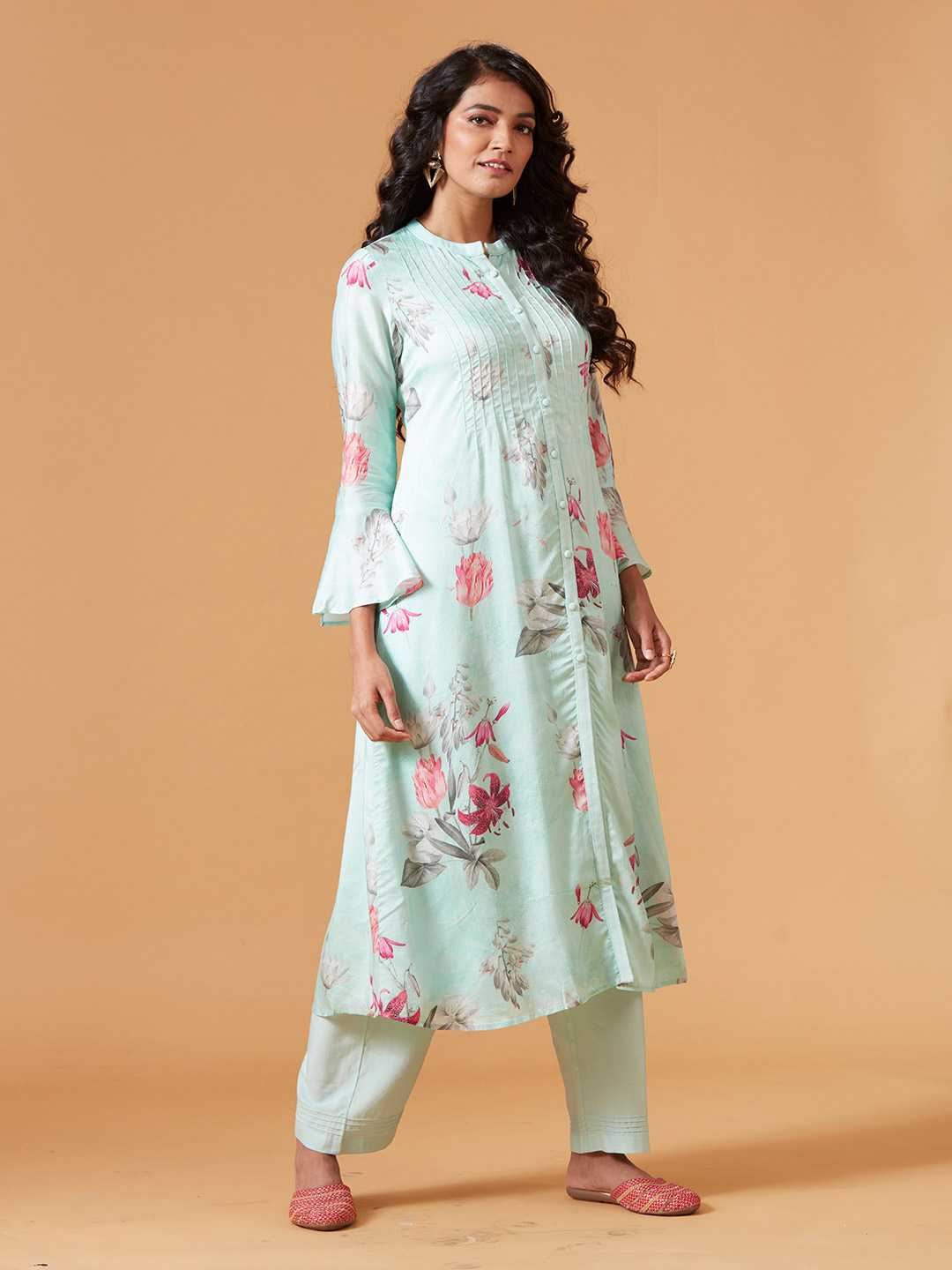 Pink chinnon hand worked embroidery 3 piece kurti set – Threads