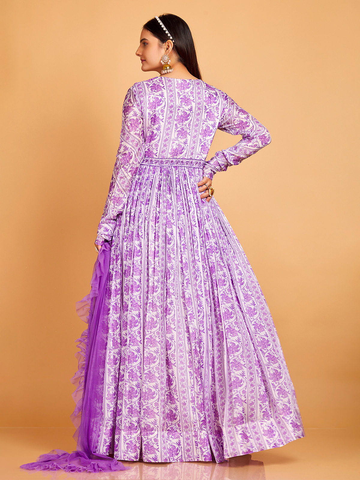 Purple silk printed aila cut anarkali suit G3 WSS40054
