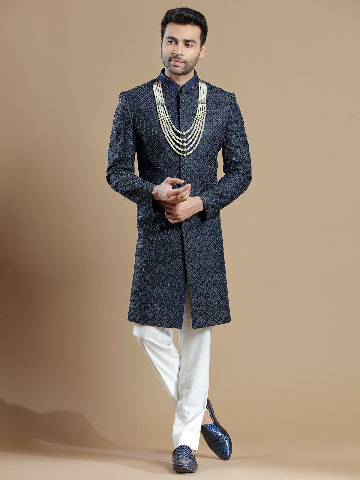 Navy blue groom best sale sherwani