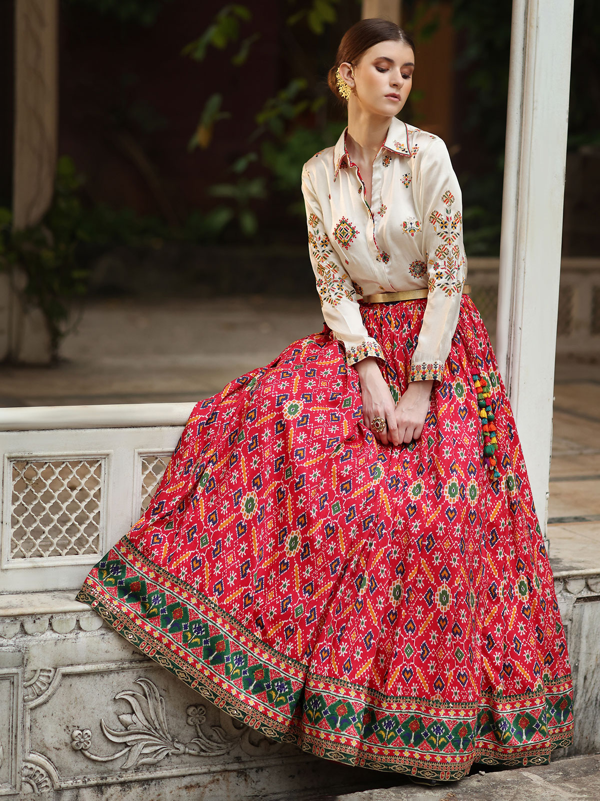 Buy Beige Taffeta Embroidered Thread Ann Box Pleated Lehenga Skirt For  Women by Mala and Kinnary Online at Aza Fashions.