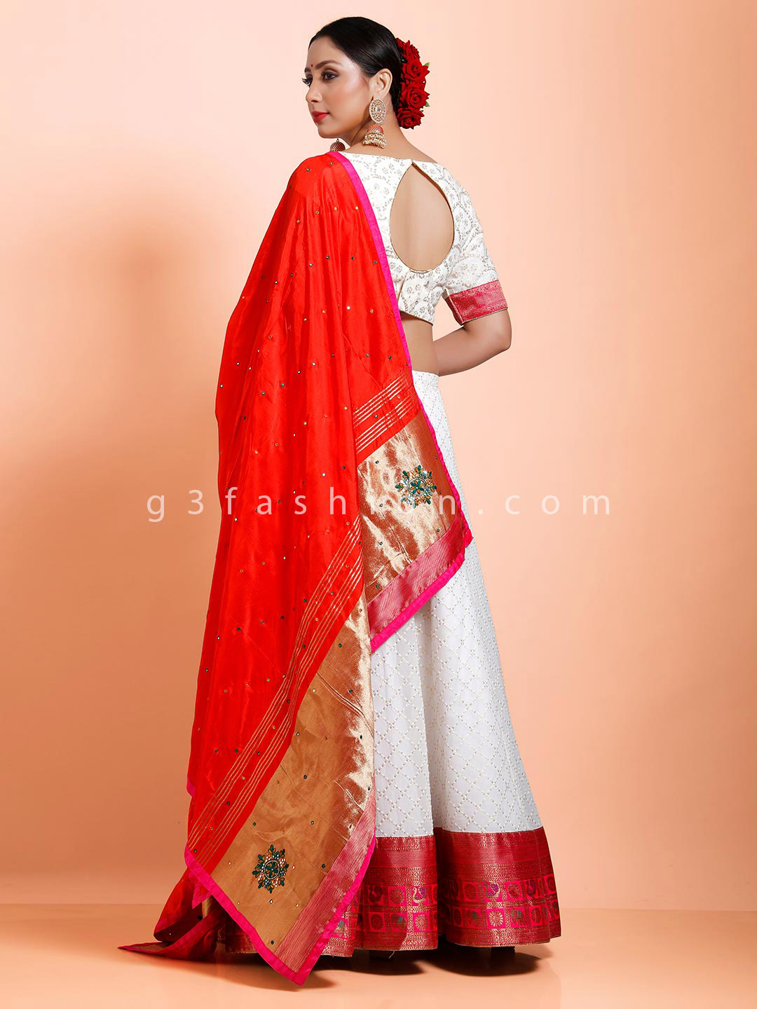 Beautiful Red & White Designer Lehenga For Wedding - Evilato