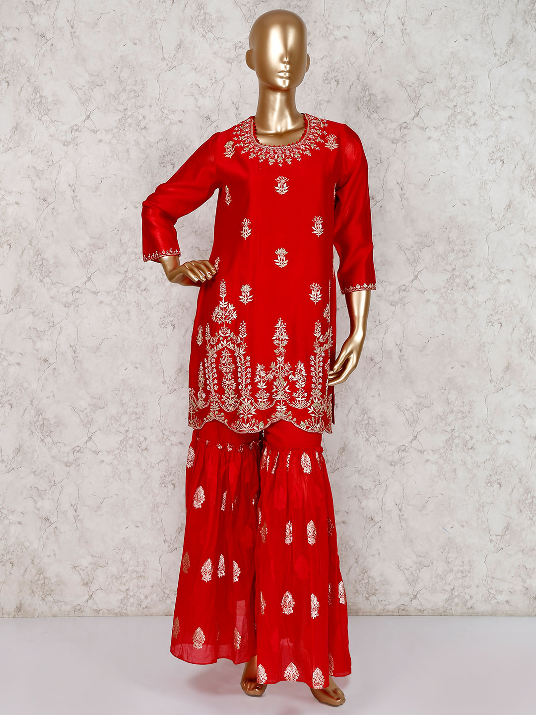 red sharara dress