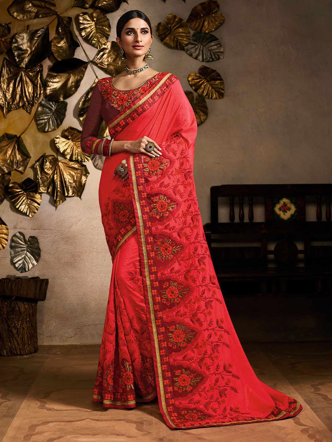 red wedding saree