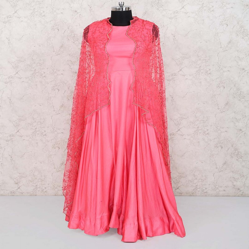pink colour party wear gown