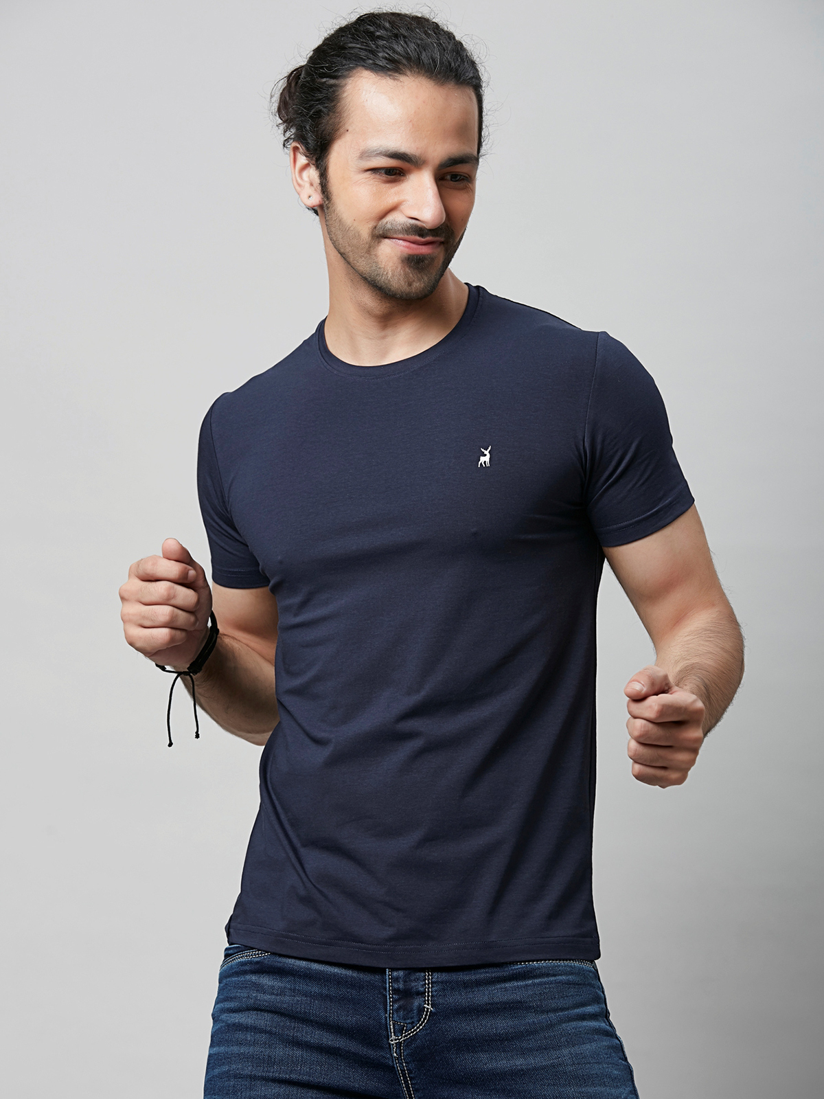 River Blue navy slim fit cotton half sleeves t shirt - G3-MTS15056