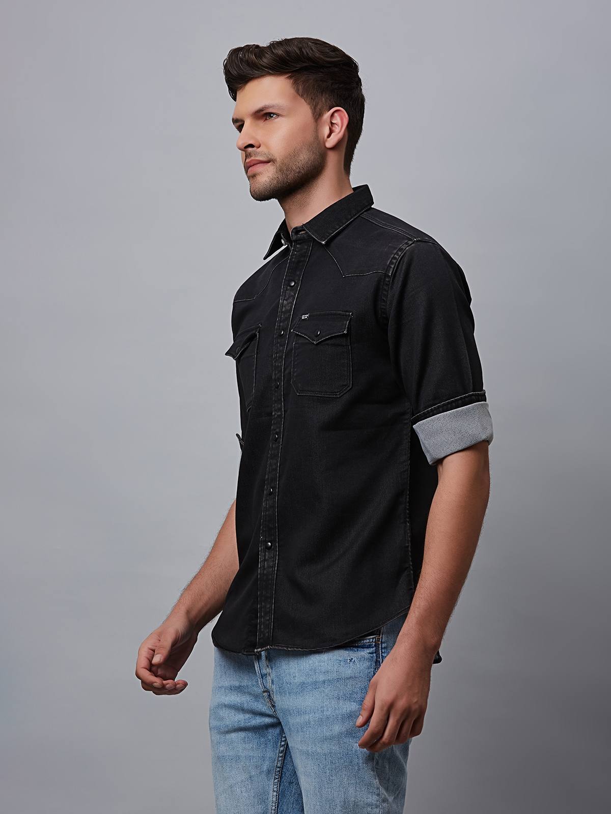 Top 207+ black denim shirt short sleeve