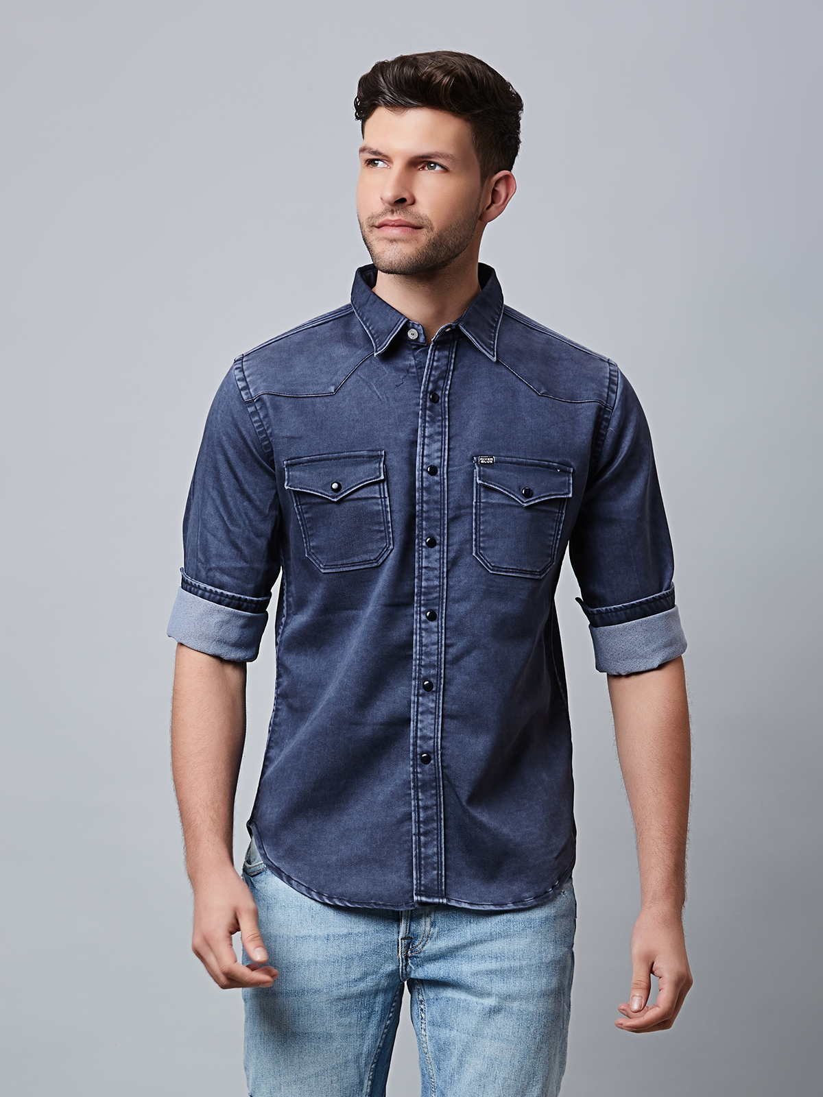 Long denim shirt - Dark denim blue - Ladies | H&M IN