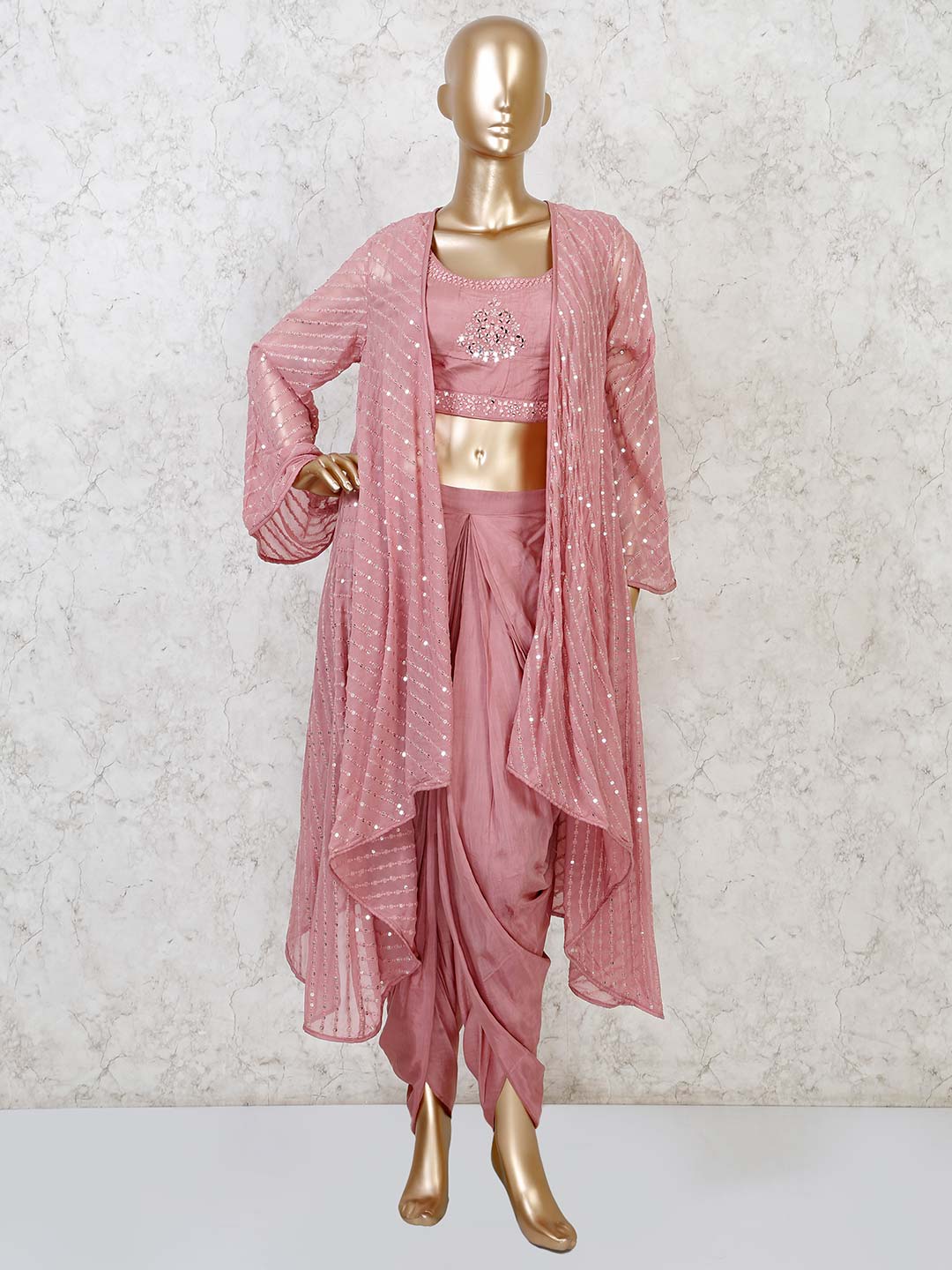 Rose pink cotton silk indo western 
