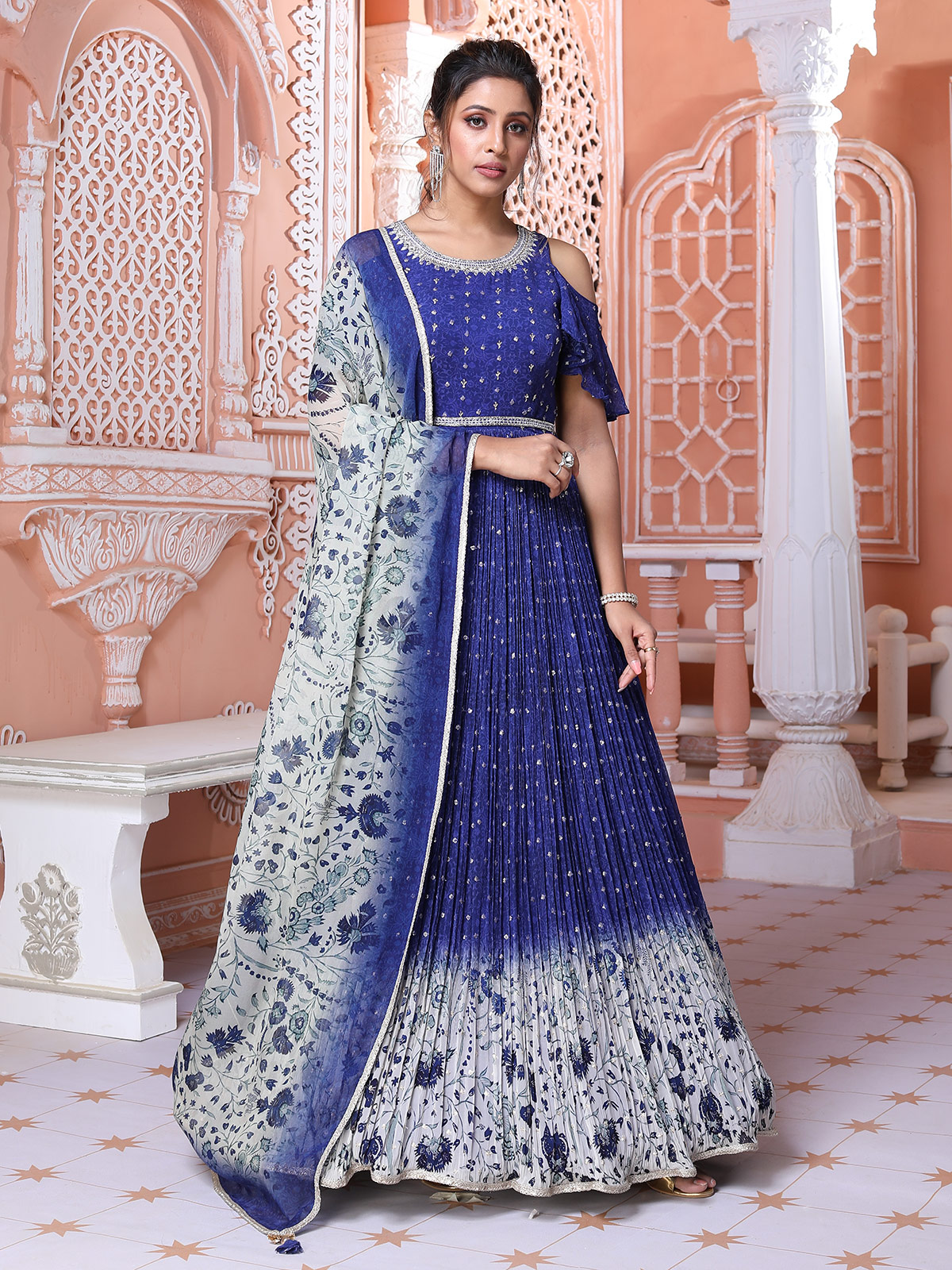Buy Royal Blue Georgette Embroidered Anarkali Suit LSTV118210