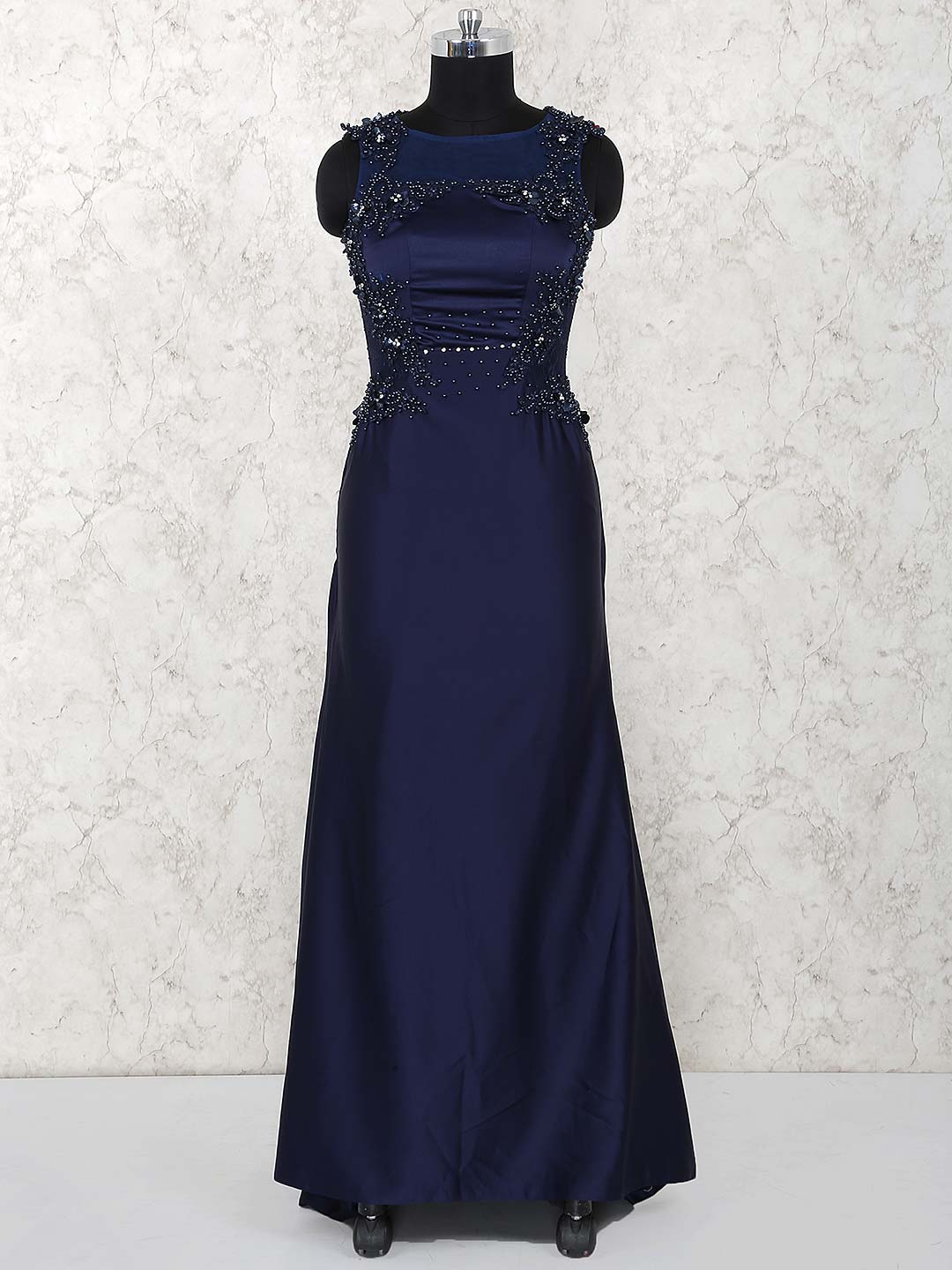 navy blue satin gown