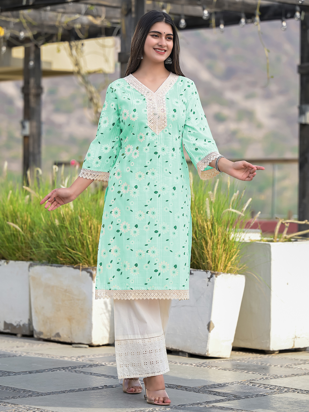 Buy Pink Heavy Party Wear Readymade Cotton Kurti With Palazzo | Palazzo  Salwar Suits