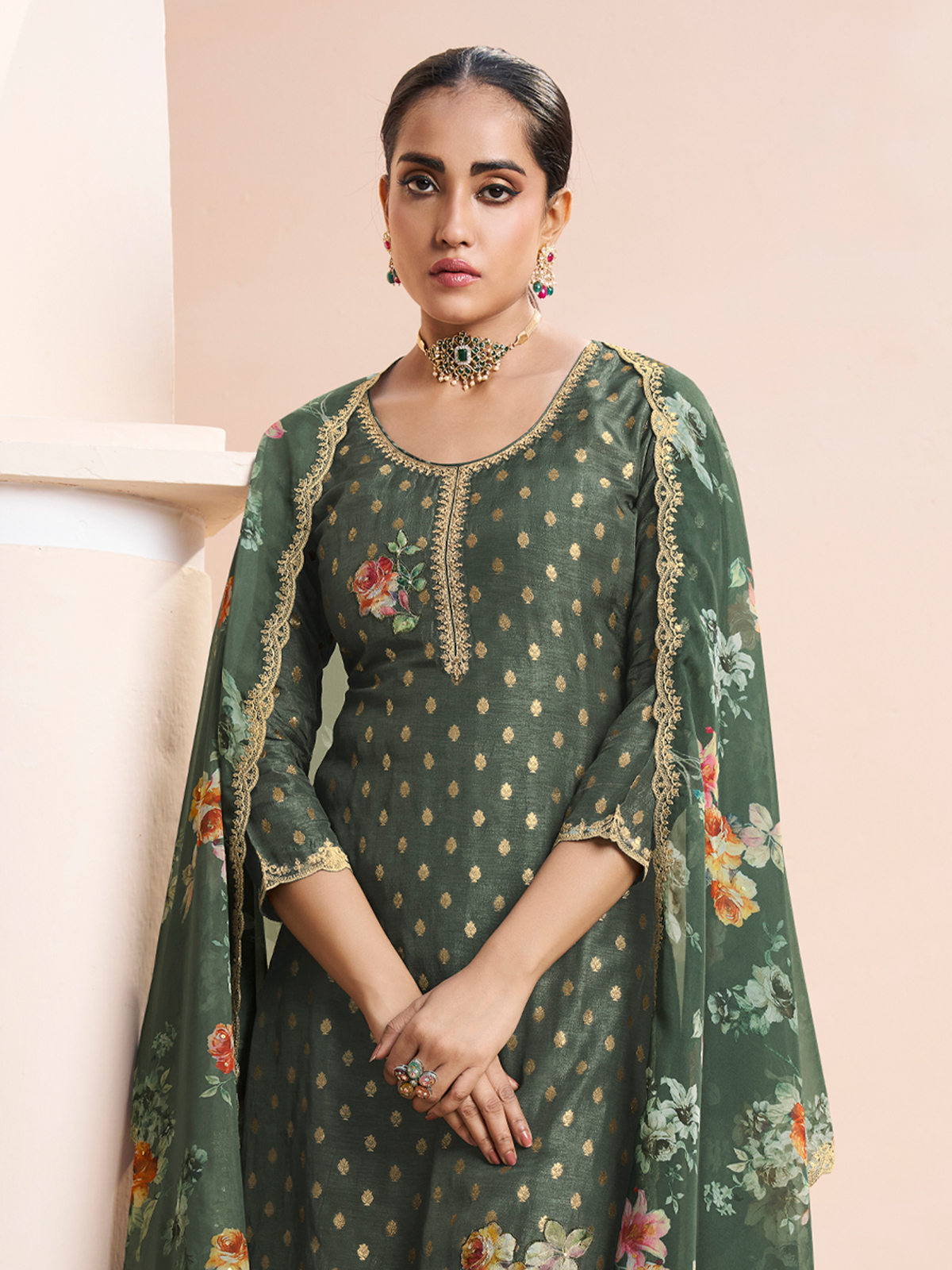 Dark Green Color Jacquard Fabric Beatific Festive Salwar Suit