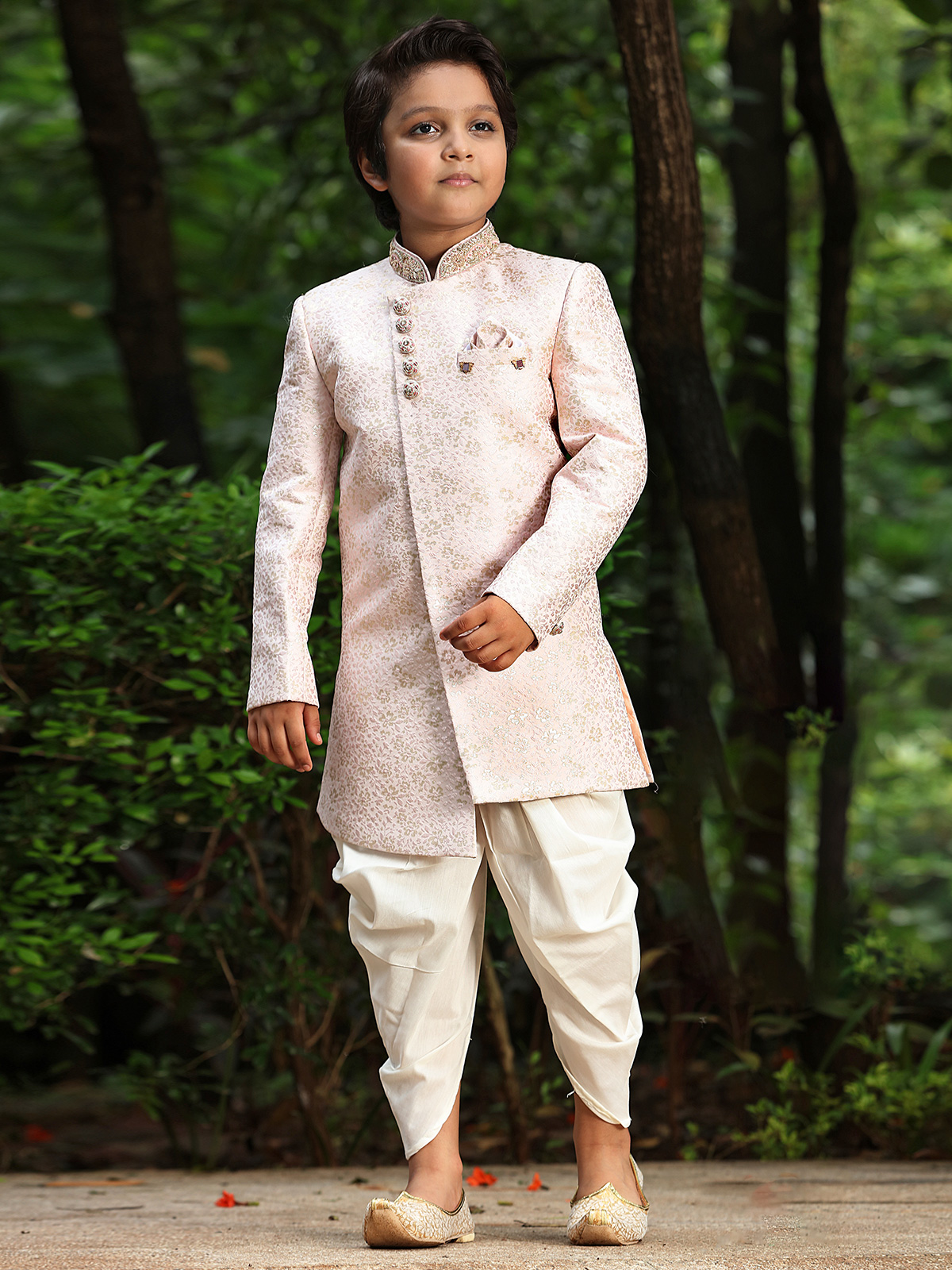 Silk peach color wedding look boys indowestern G3 BIW1121 G3fashion