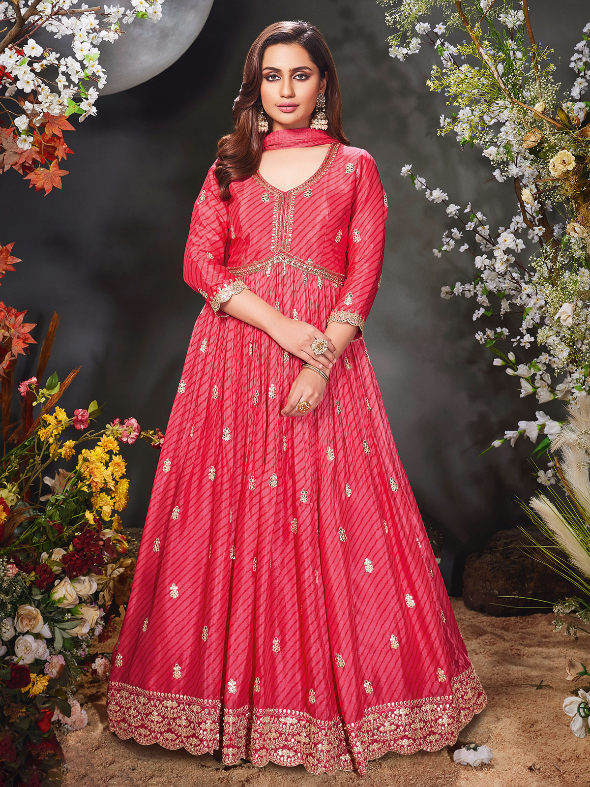 Buy Pink Embroidered Anarkali Suit Set online in India