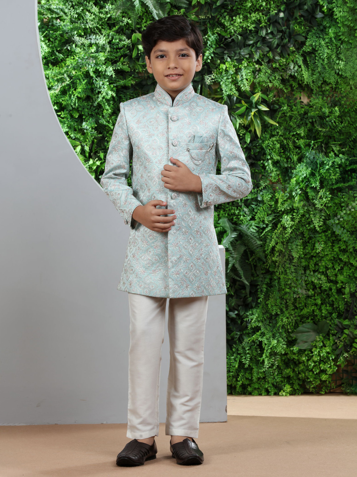 Green indo western best sale sherwani