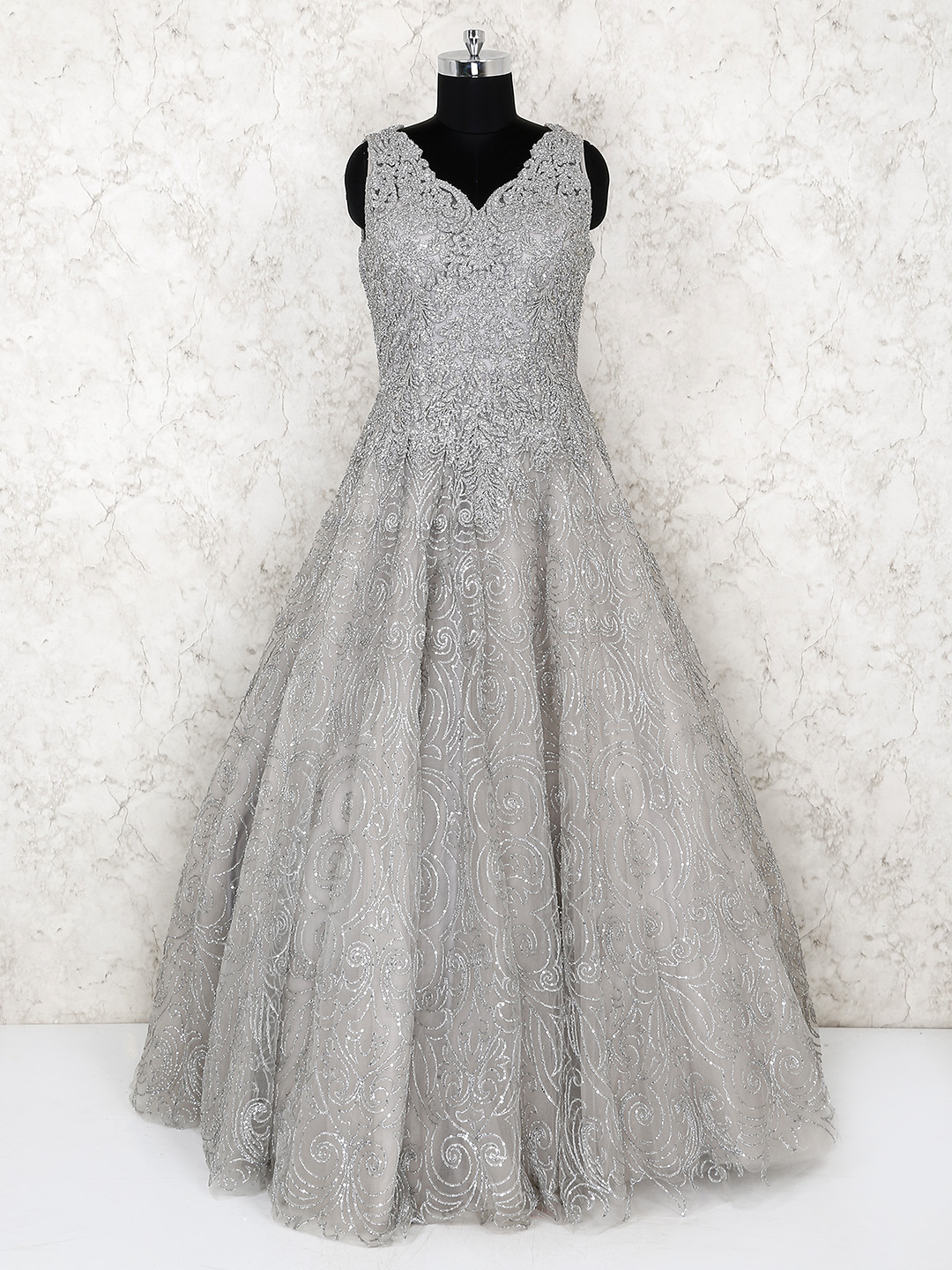 silver net dress