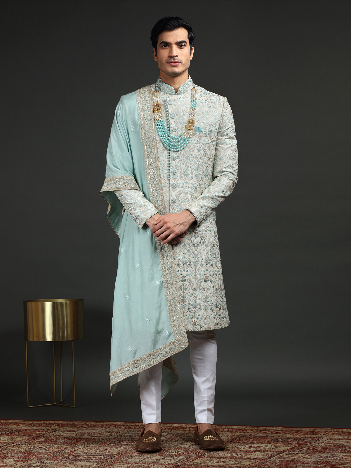 Sky blue and white silk groom sherwani G3 MSH7661 G3fashion